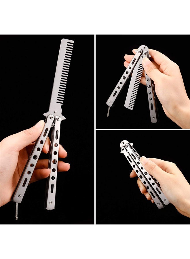 قطعتان من الأمشاط القابلة للطي المصنوعة من الفولاذ المقاوم للصدأ، أدوات تصفيف الشعر للرياضة والاستخدام الخارجي (فضي) - Image 4